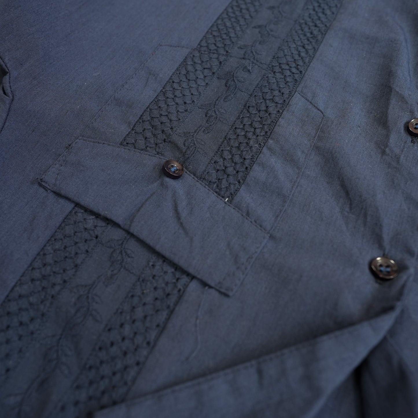 NAVY HAVANA CUBAN COLLAR SHIRT S