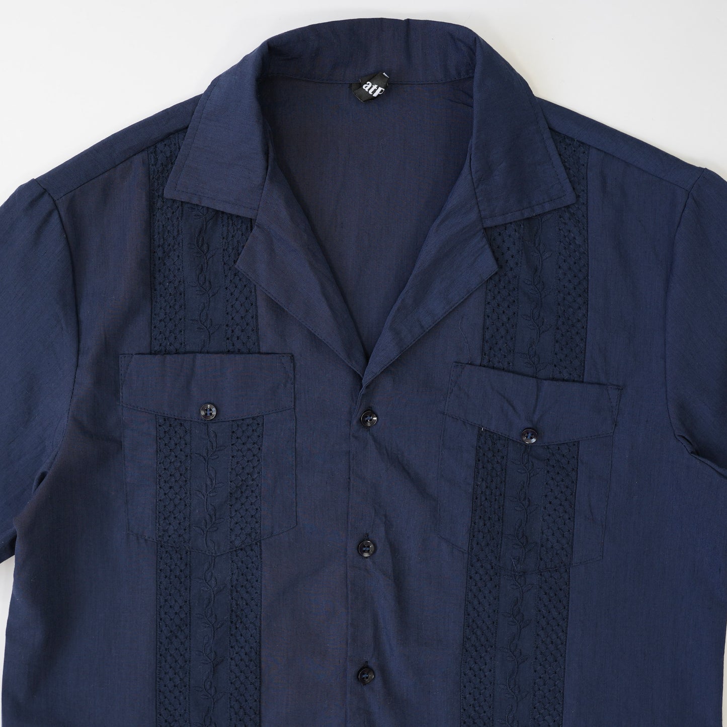 NAVY HAVANA CUBAN COLLAR SHIRT S