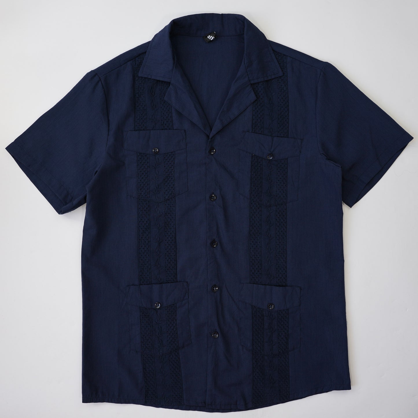 NAVY HAVANA CUBAN COLLAR SHIRT S