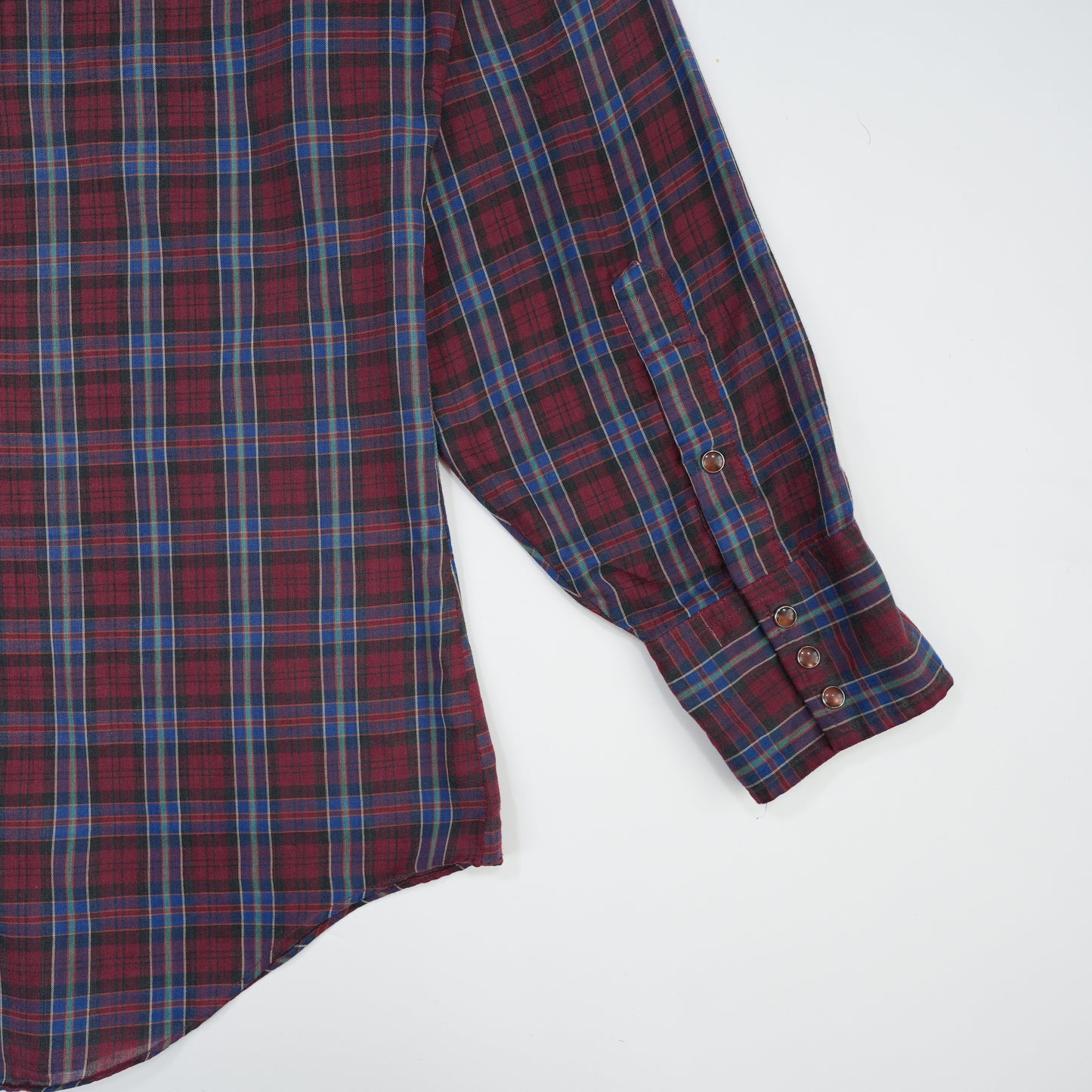 TRI-COLOUR BURGUNDY CHECK WESTERN SHIRT M