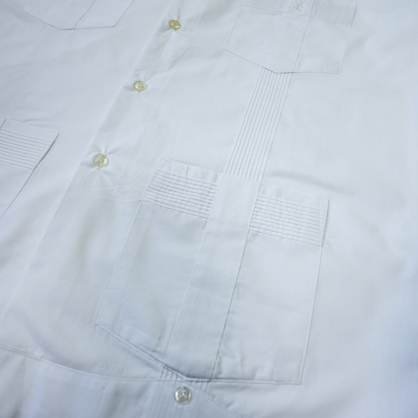 WHITE CUBAN COLLAR GUAYABERA SHIRT