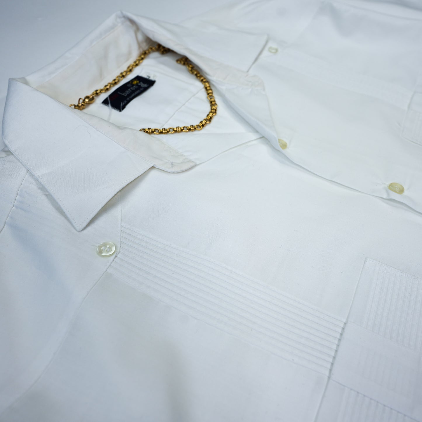 WHITE CUBAN COLLAR GUAYABERA SHIRT