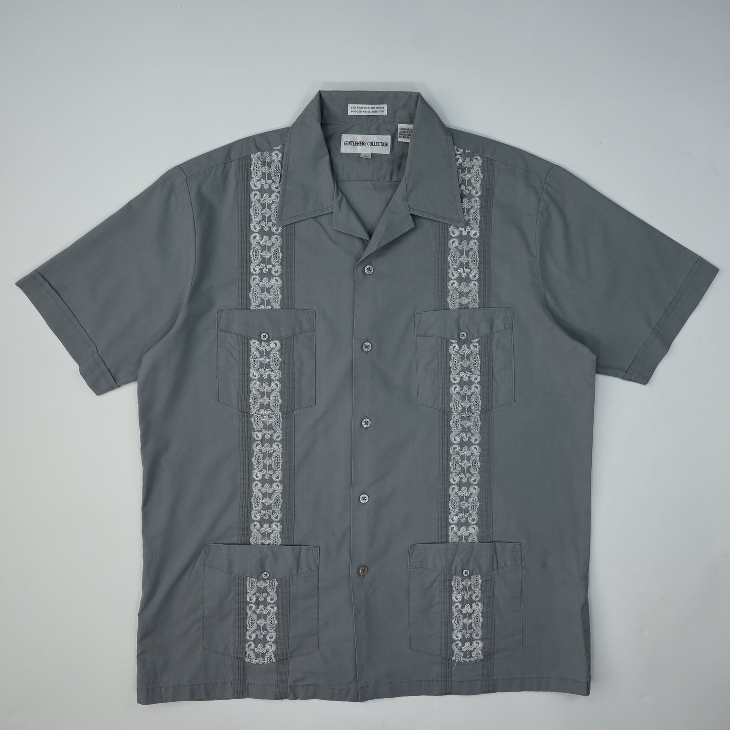 GREY AND WHITE CUBAN GUAYABERA SHIRT