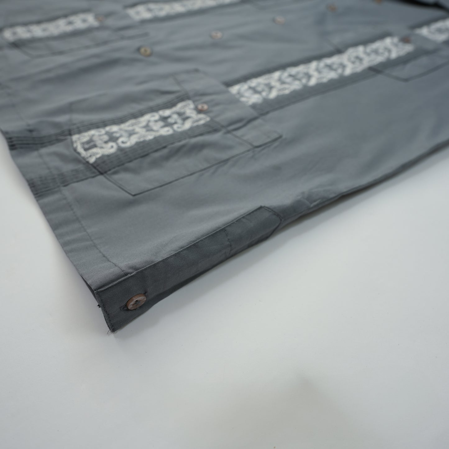 GREY AND WHITE CUBAN GUAYABERA SHIRT