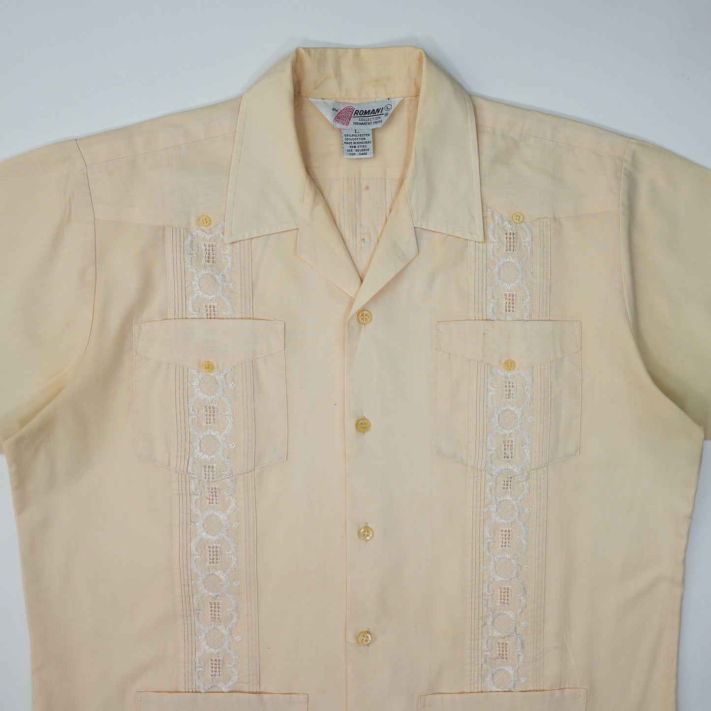 CREAM CUBAN COLLAR GUAYABERA SHIRT