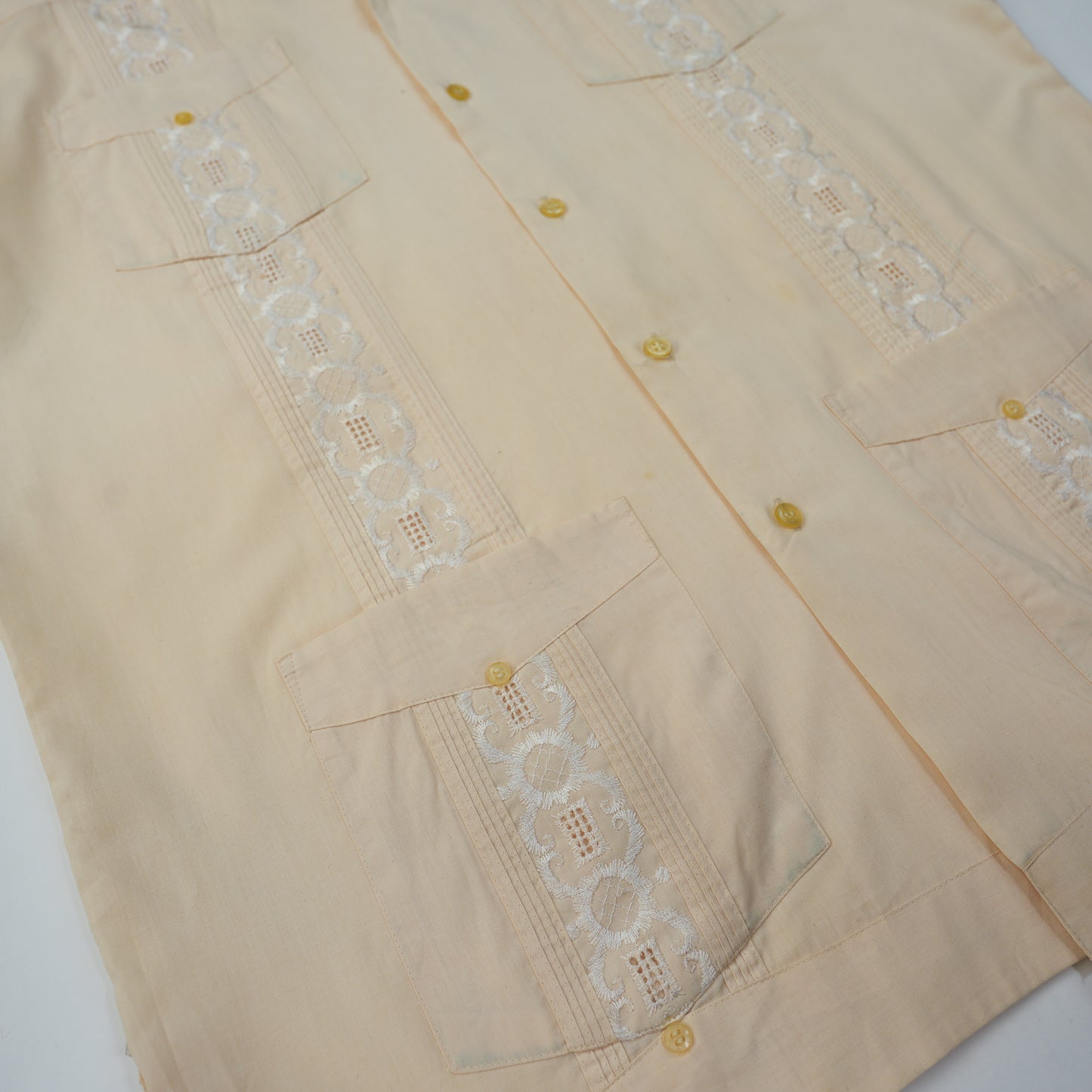 CREAM CUBAN COLLAR GUAYABERA SHIRT