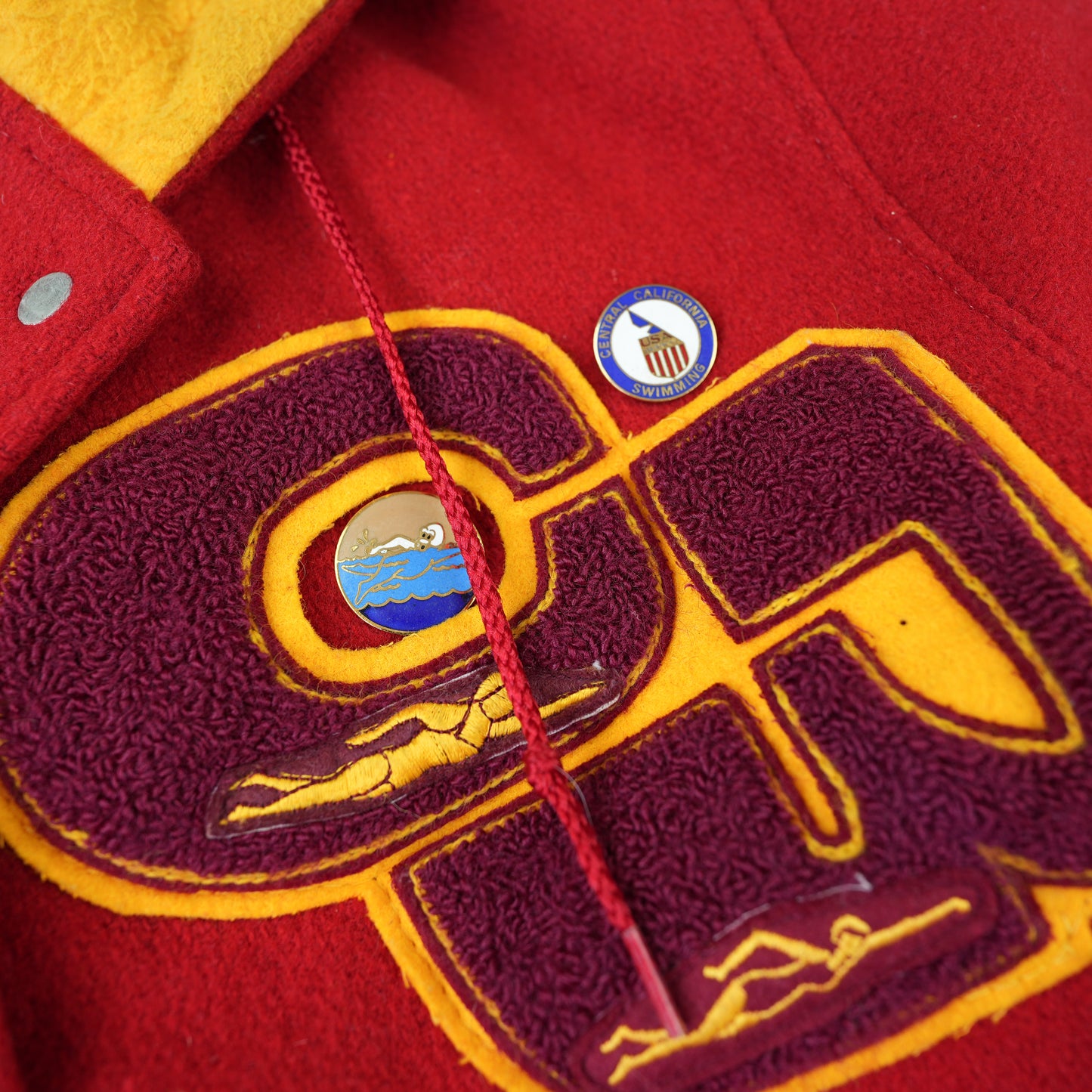 1960S RED USA SWIMMING VARSITY JACKET S