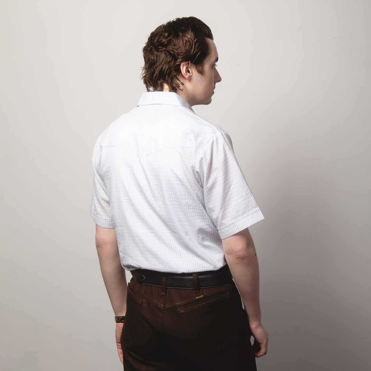 WHITE CHECK WESTERN SHIRT S