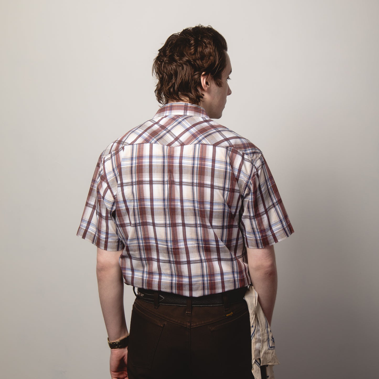 BURGUNDY CHECK WESTERN SHIRT M