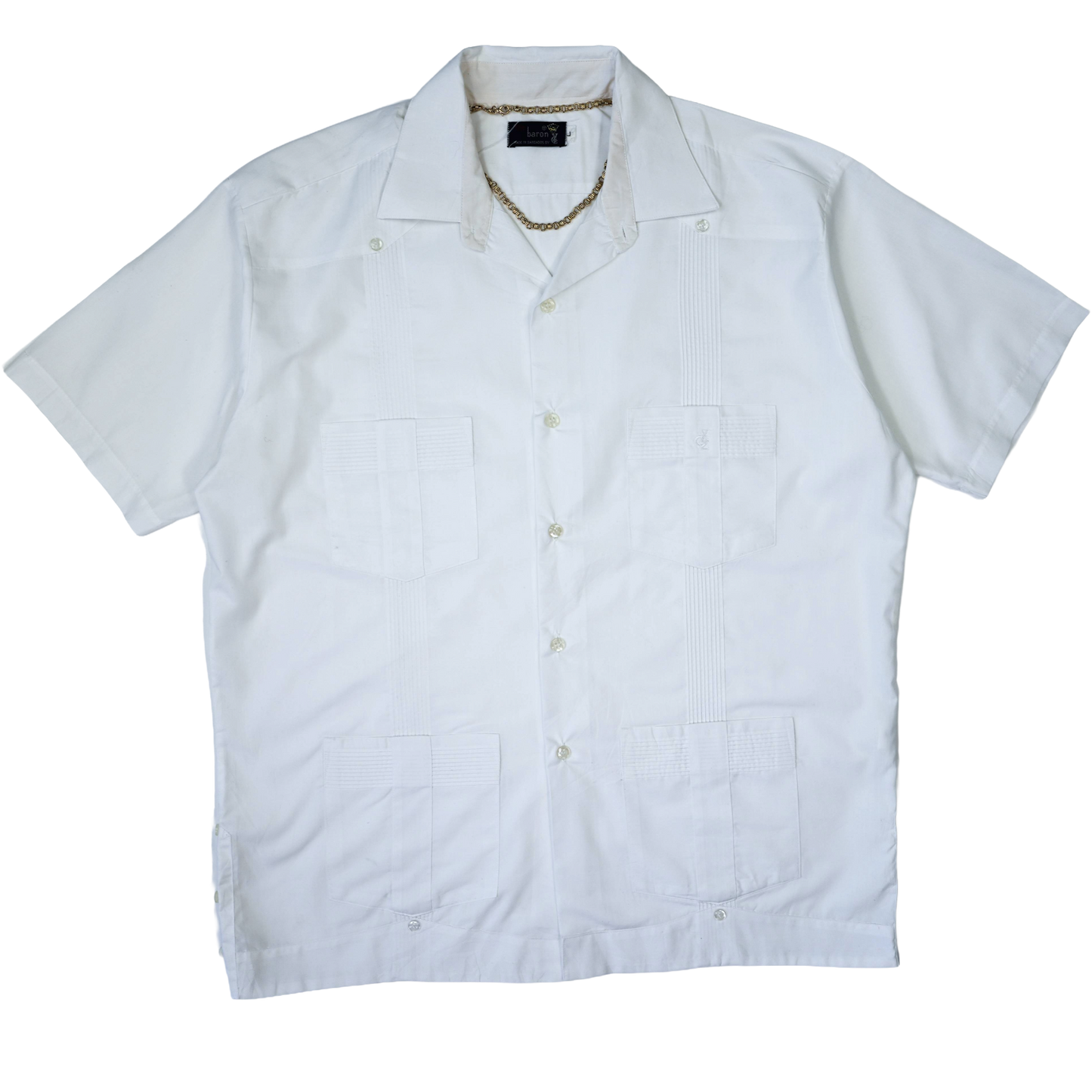 WHITE CUBAN COLLAR GUAYABERA SHIRT