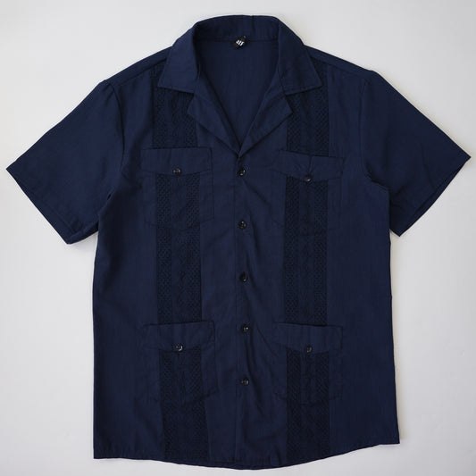 NAVY HAVANA CUBAN COLLAR SHIRT S