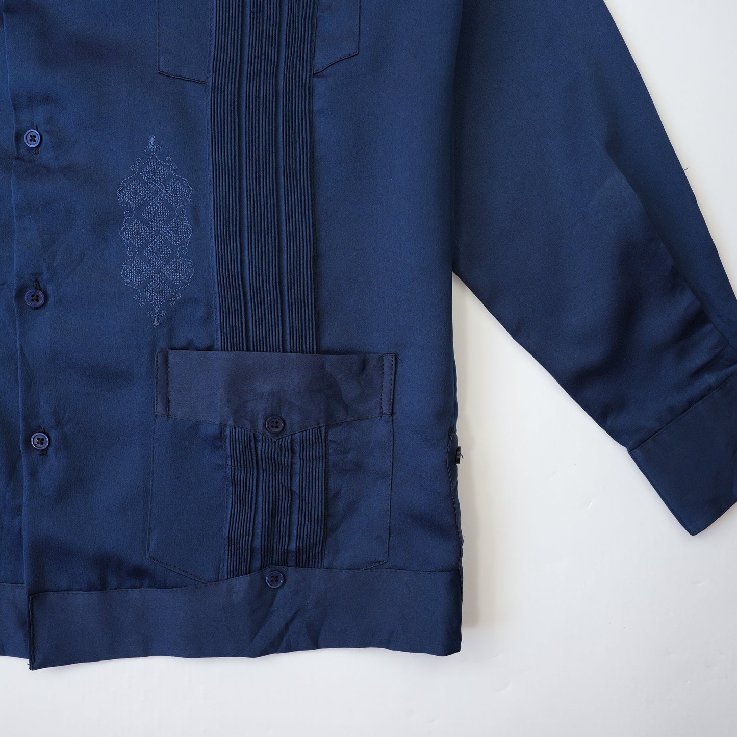 NAVY BLUE GUAYABERA SATIN SHIRT