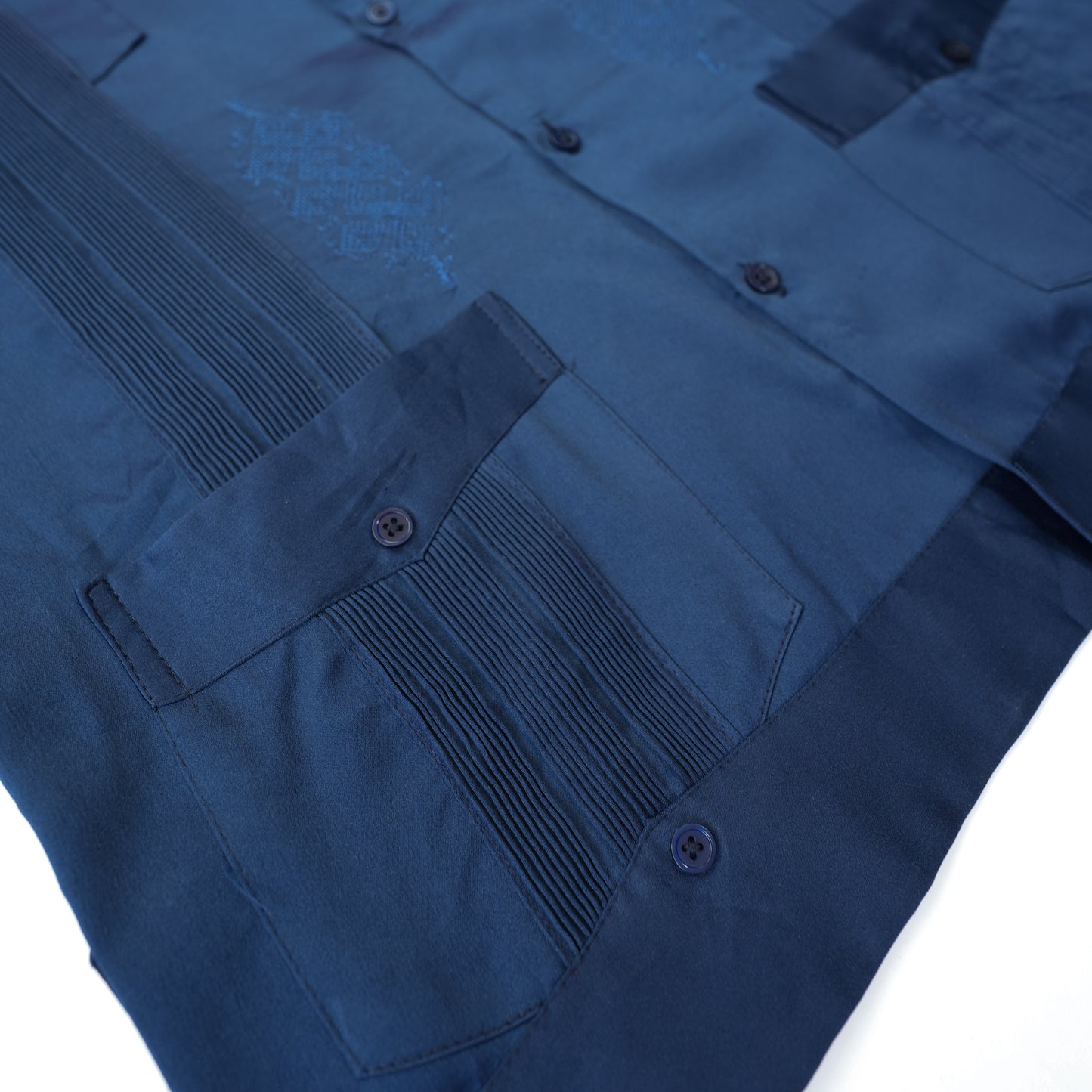 NAVY BLUE GUAYABERA SATIN SHIRT