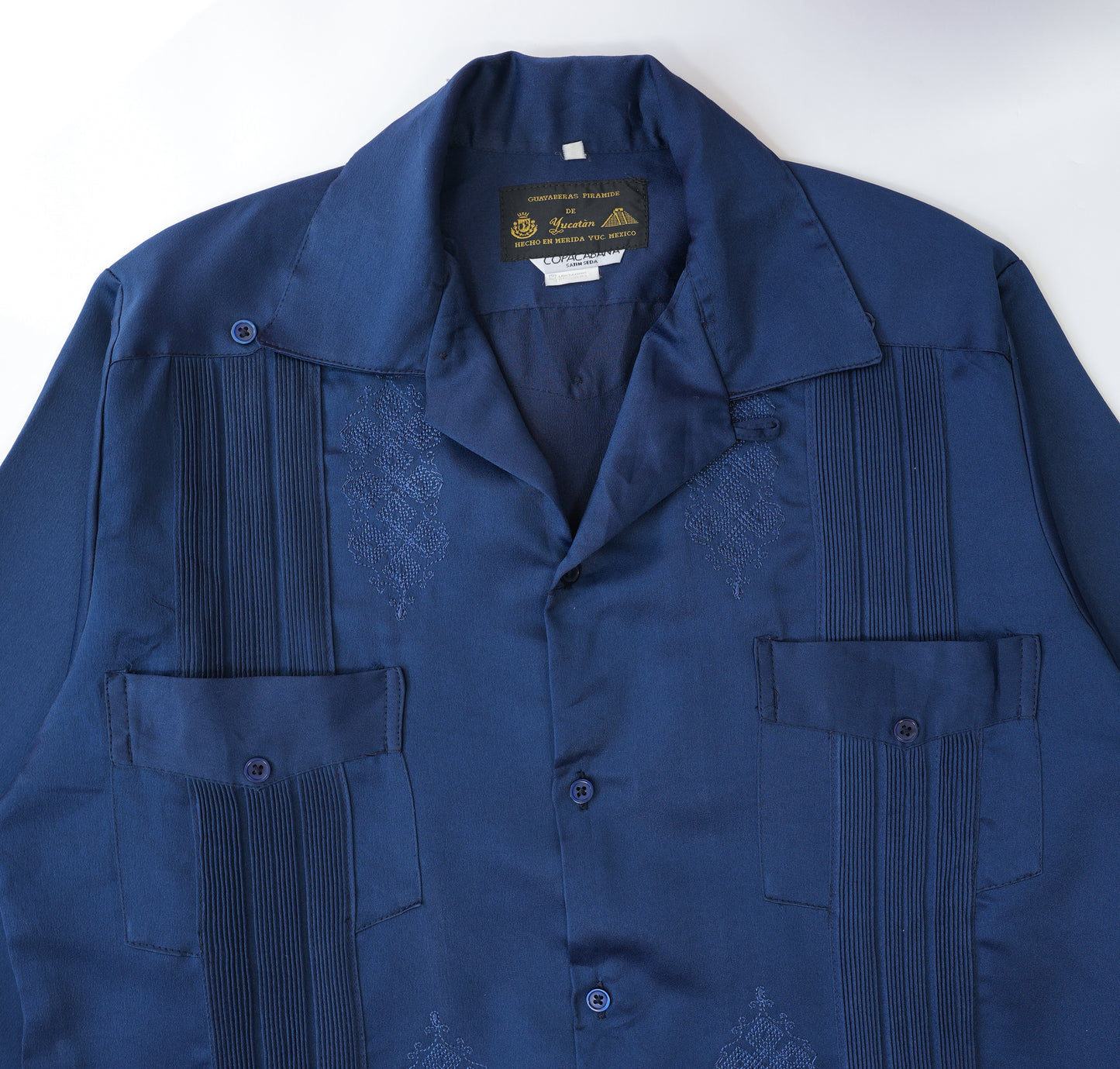 NAVY BLUE GUAYABERA SATIN SHIRT