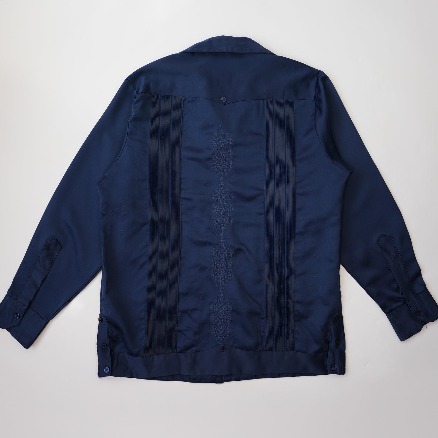 NAVY BLUE GUAYABERA SATIN SHIRT