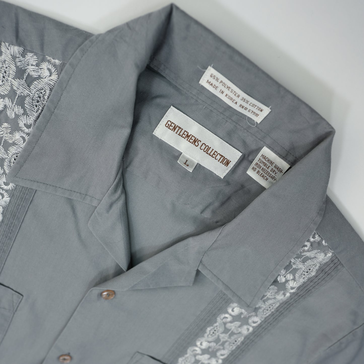 GREY AND WHITE CUBAN GUAYABERA SHIRT