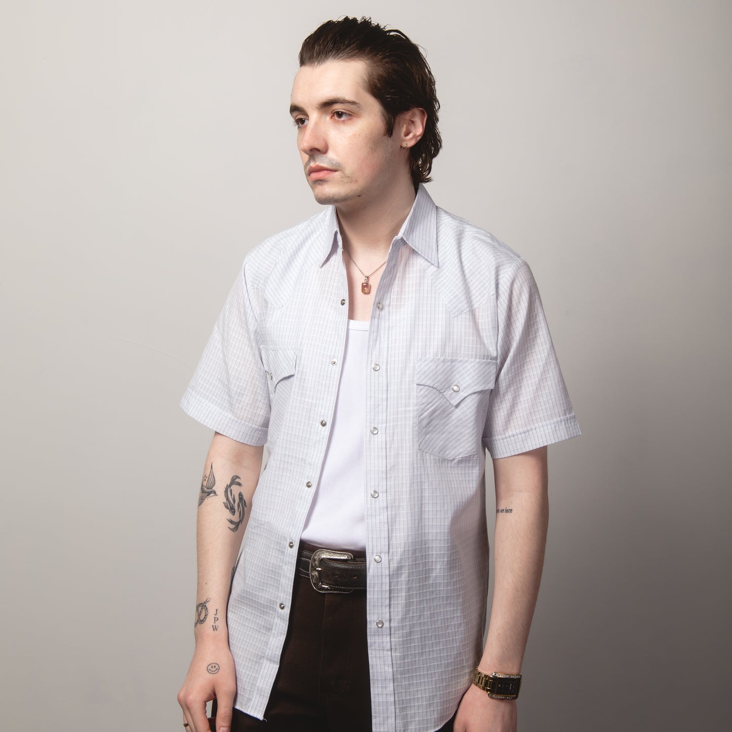 WHITE CHECK WESTERN SHIRT S