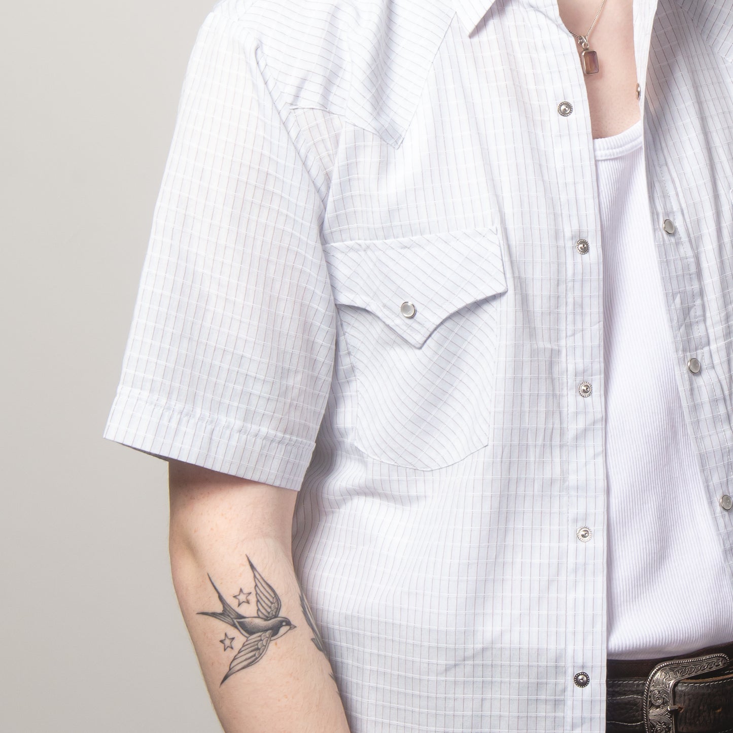 WHITE CHECK WESTERN SHIRT S