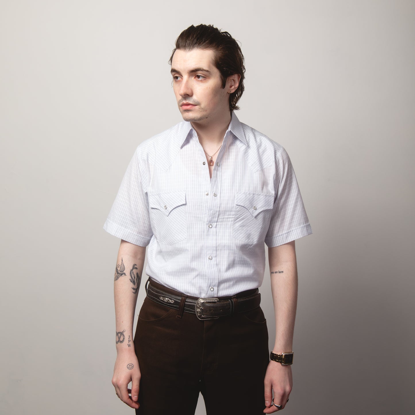 WHITE CHECK WESTERN SHIRT S
