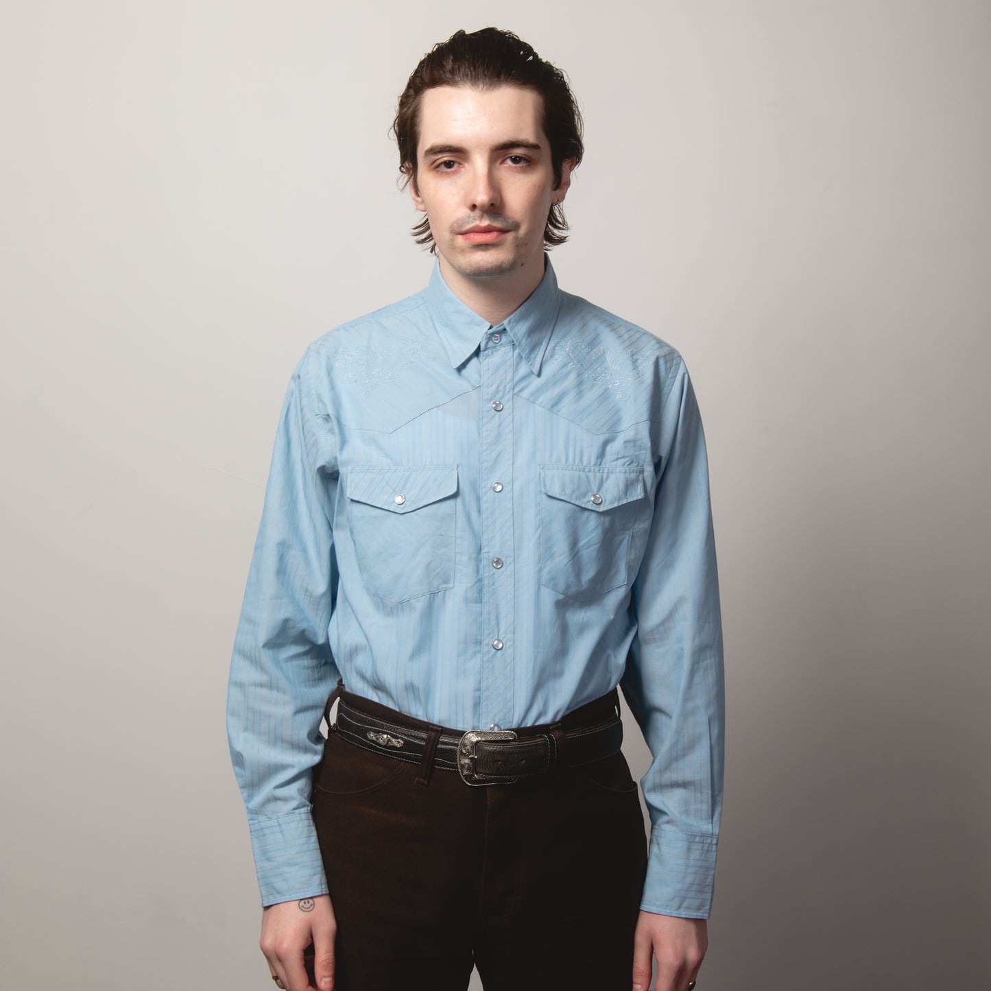 BLUE STRIPE WESTERN SHIRT M