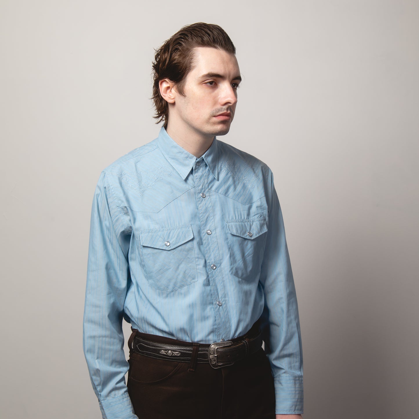 BLUE STRIPE WESTERN SHIRT M