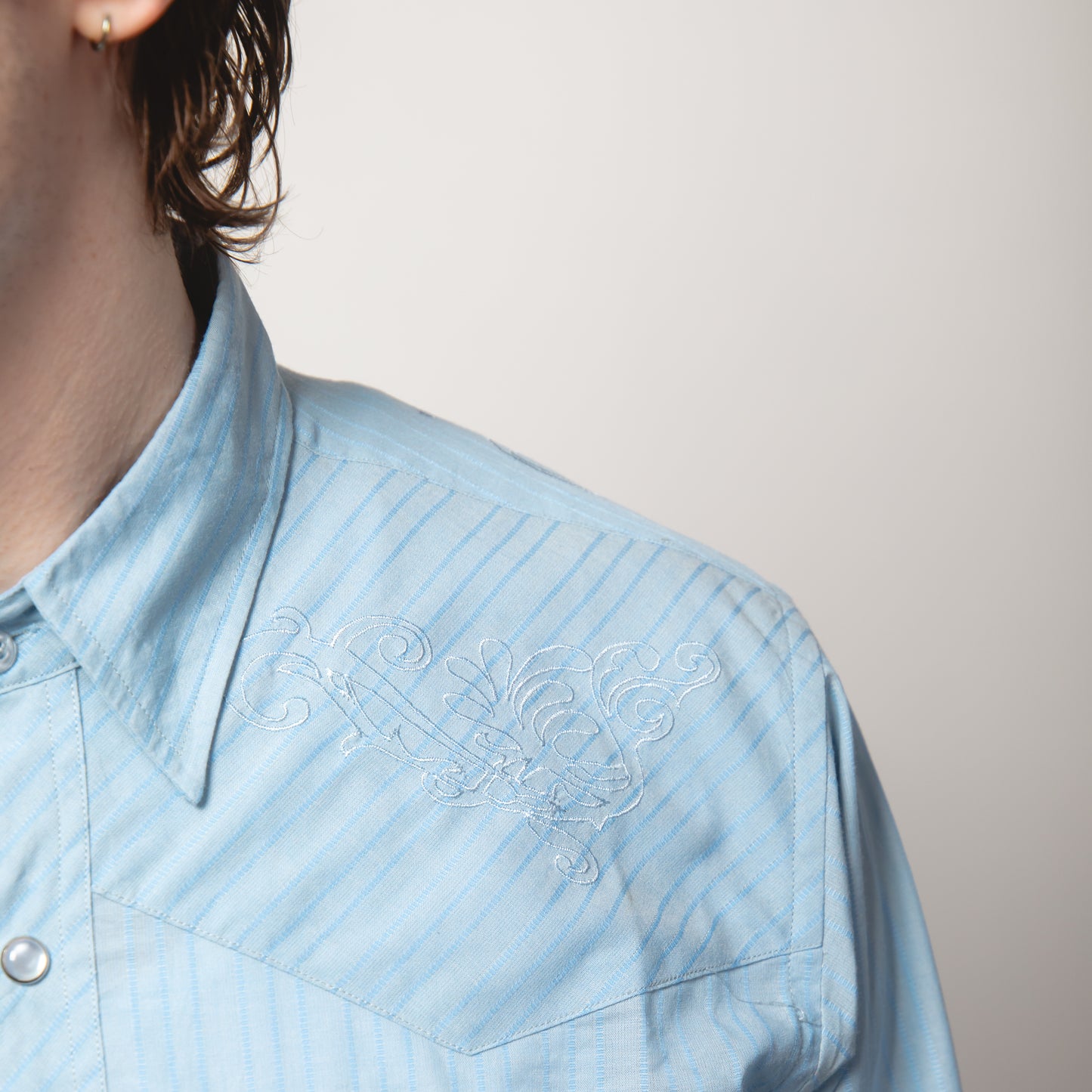 BLUE STRIPE WESTERN SHIRT M