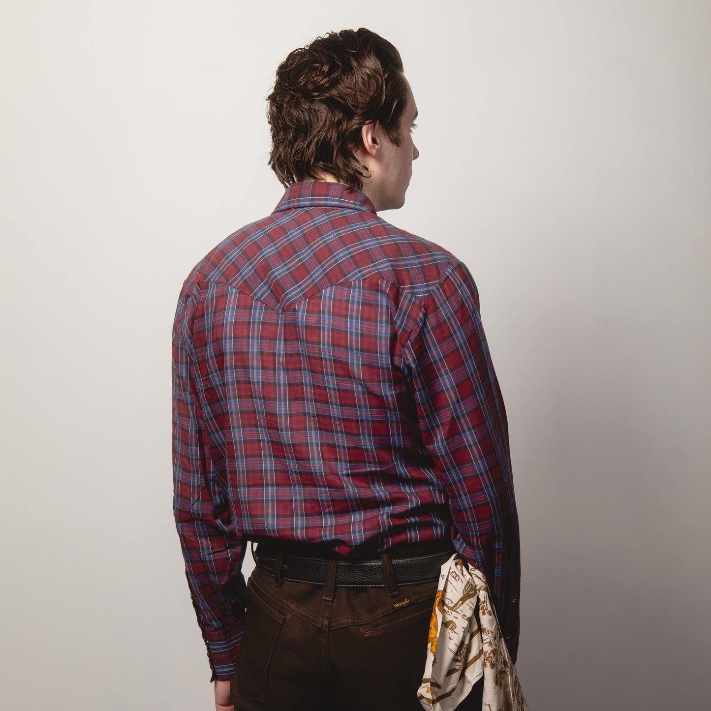 TRI-COLOUR BURGUNDY CHECK WESTERN SHIRT M