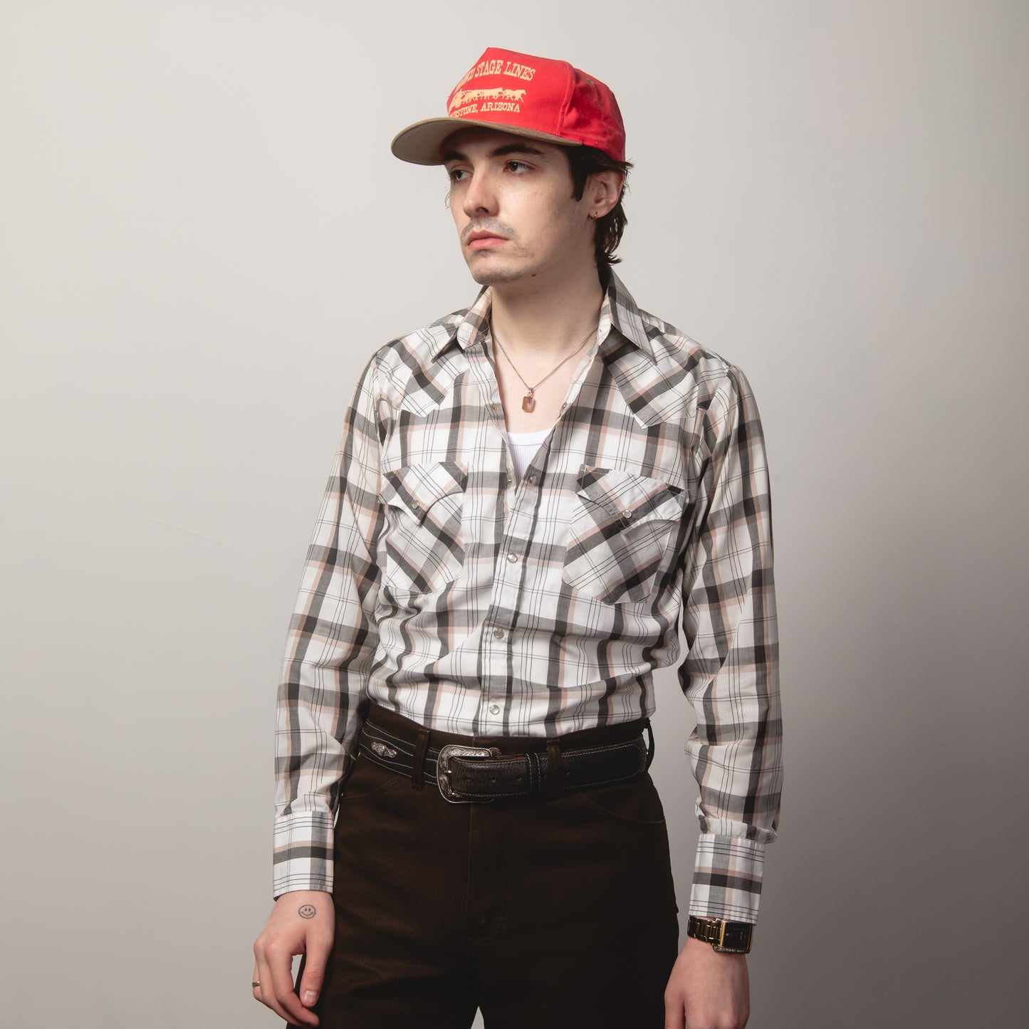 GREY CHECK WESTERN SHIRT S