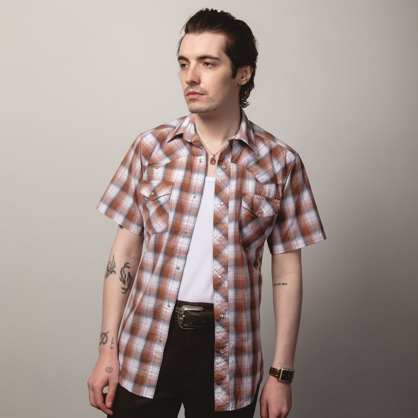 CHECK WRANGLER WESTERN SHIRT M
