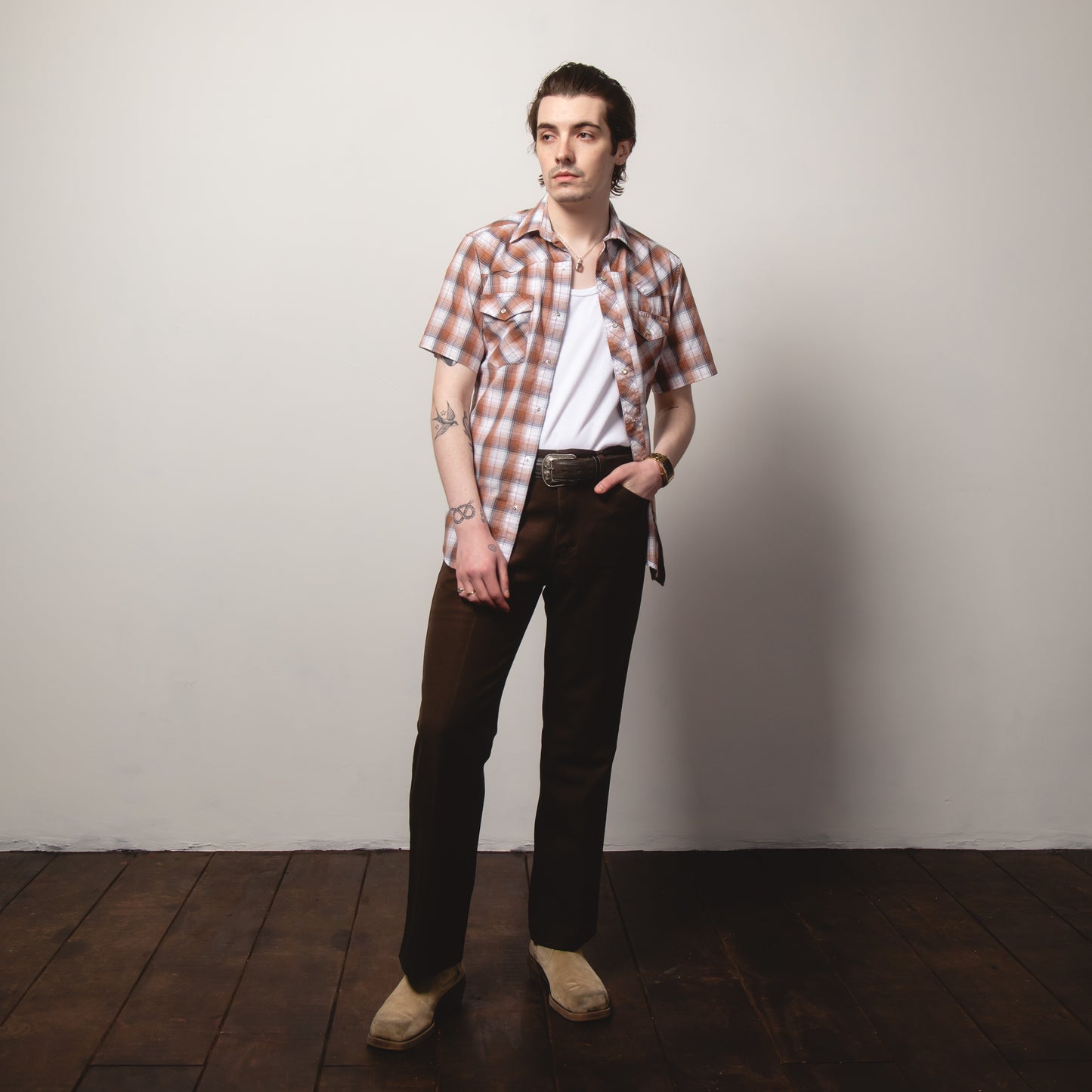 CHECK WRANGLER WESTERN SHIRT M