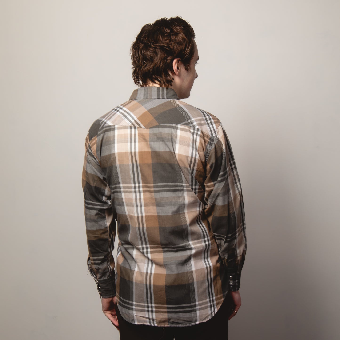 BROWN CHECK WESTERN SHIRT M