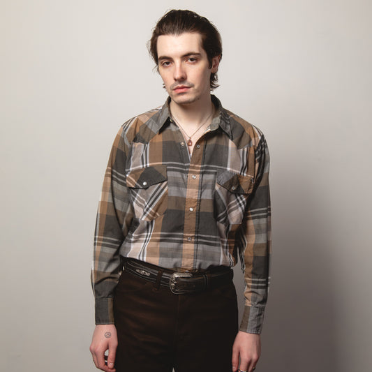 BROWN CHECK WESTERN SHIRT M