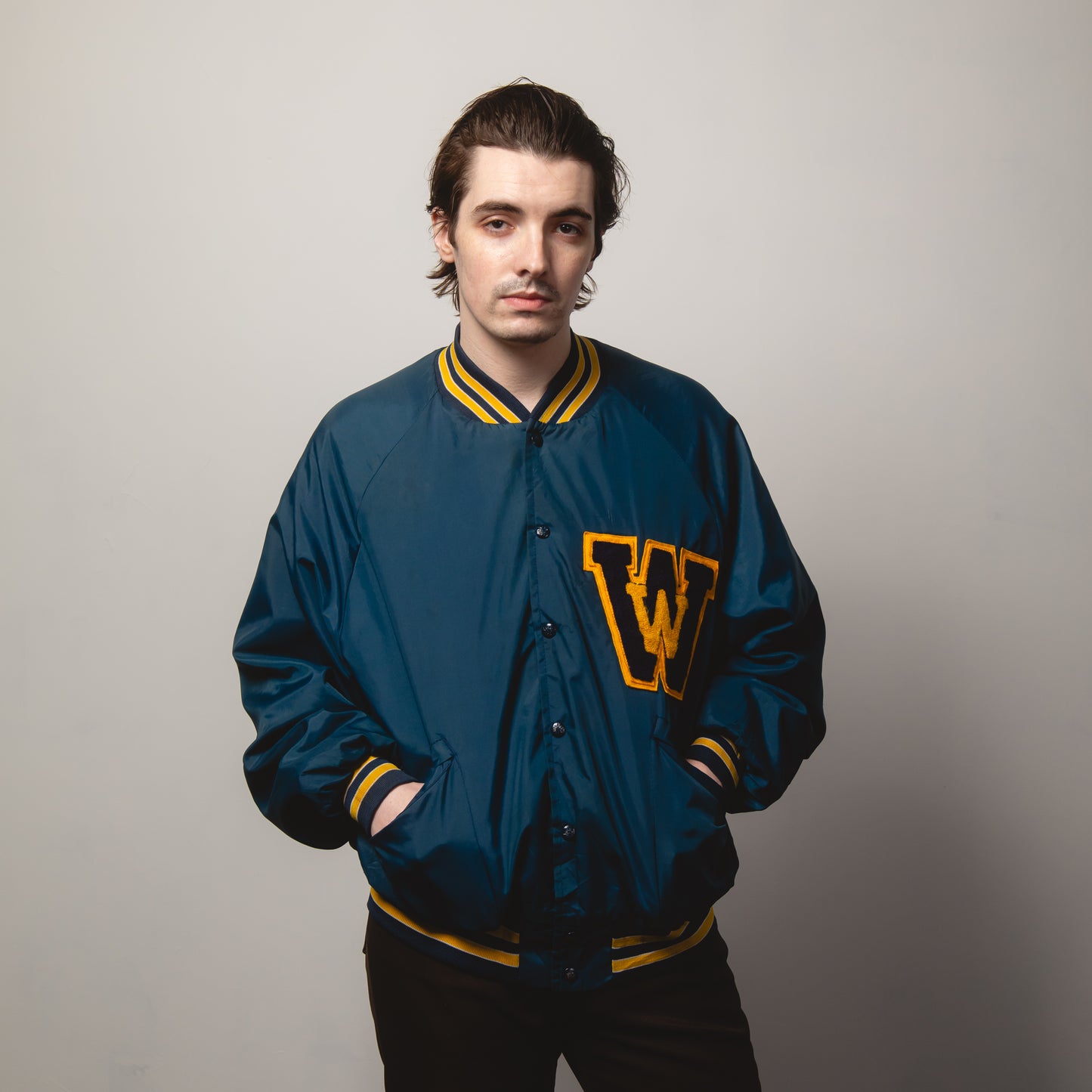 NAVY WOODS VARSITY JACKET XL