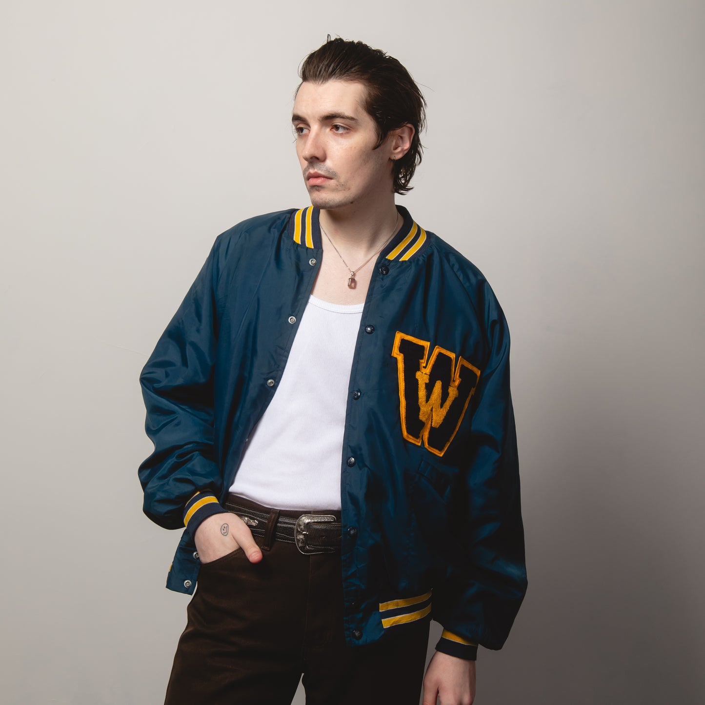 NAVY WOODS VARSITY JACKET XL