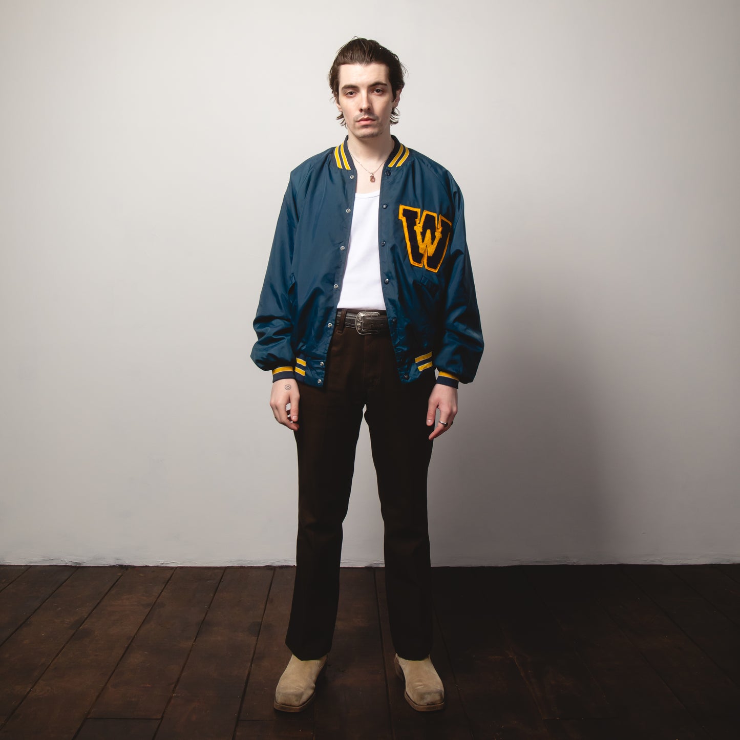 NAVY WOODS VARSITY JACKET XL