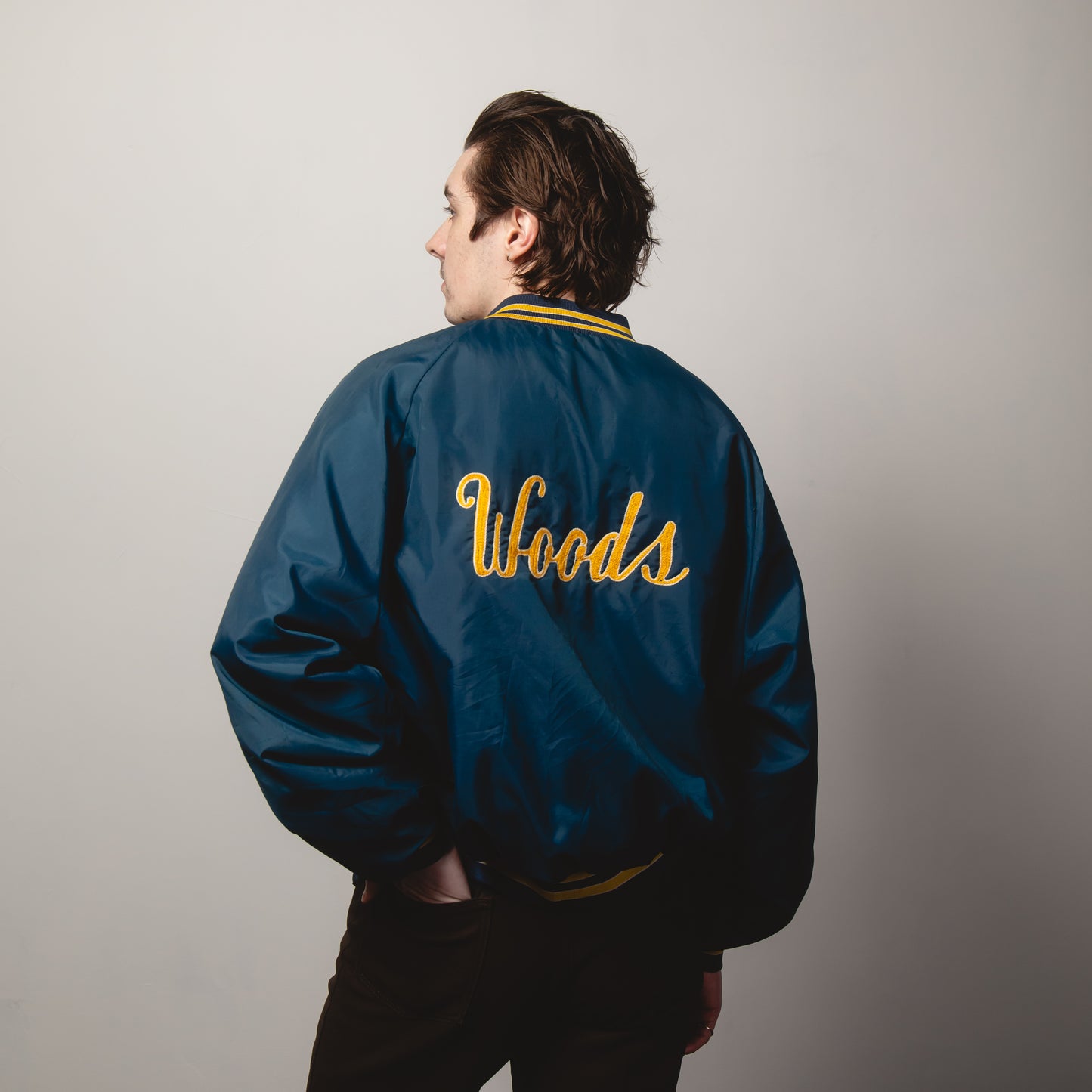 NAVY WOODS VARSITY JACKET XL