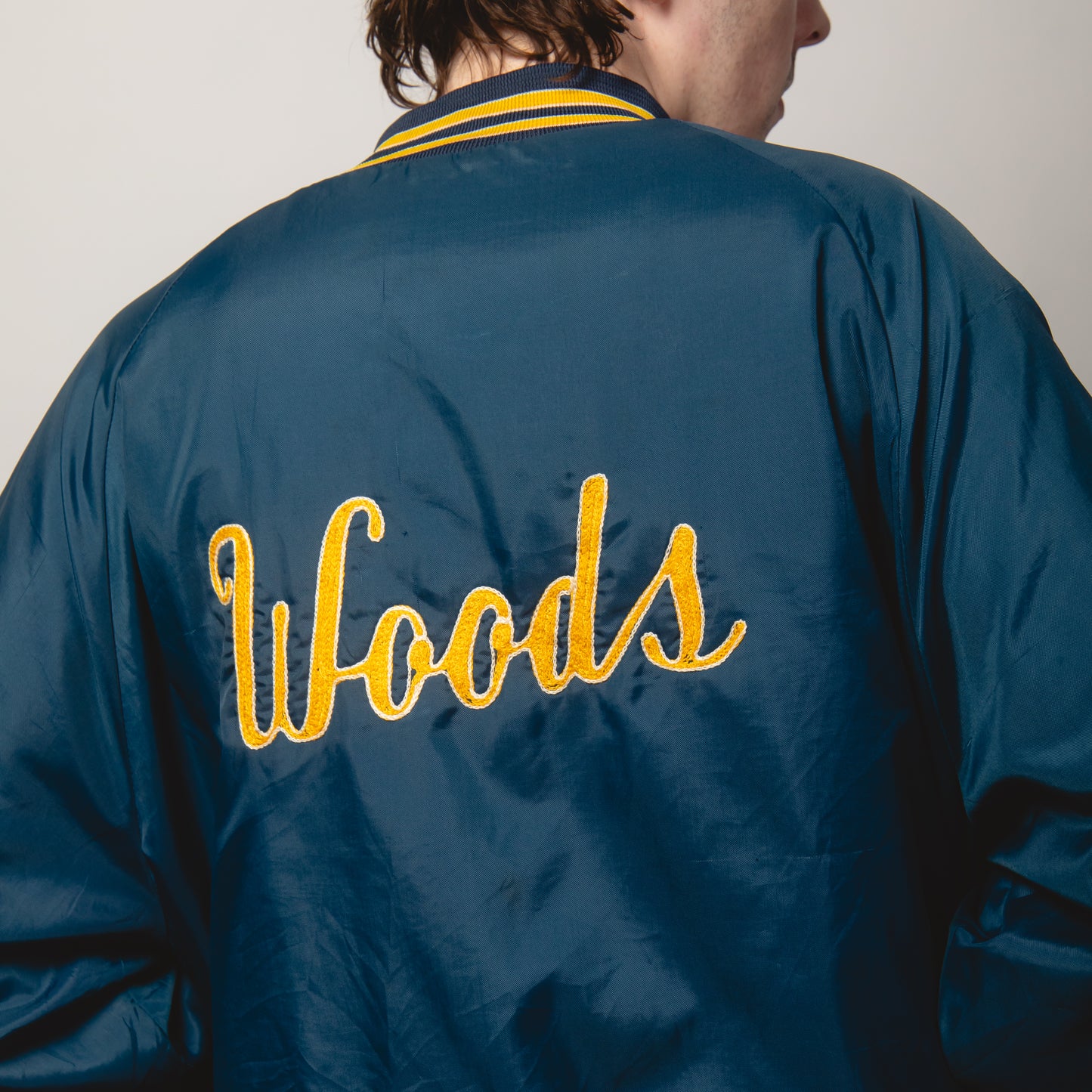 NAVY WOODS VARSITY JACKET XL
