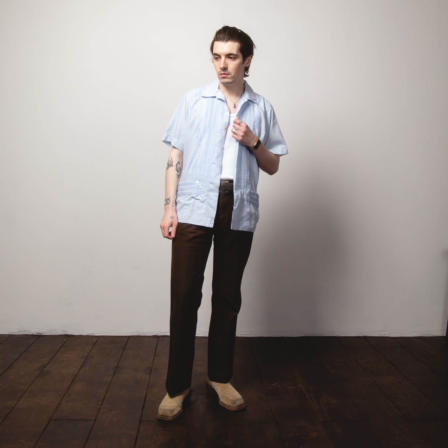 SKY BLUE GUAYBERA SHIRT L