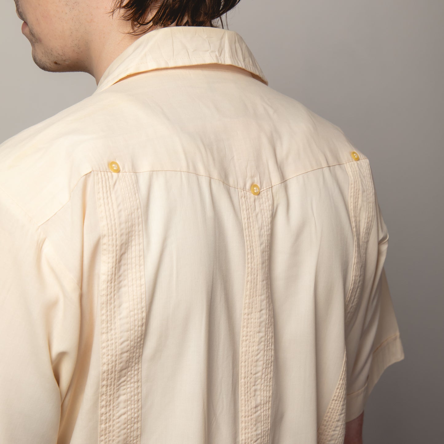 CREAM PEACH CUBAN COLLAR GUAYABERA SHIRT L
