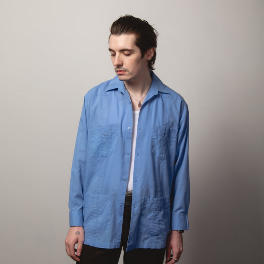 COBALT BLUE CUBAN COLLAR SHIRT M