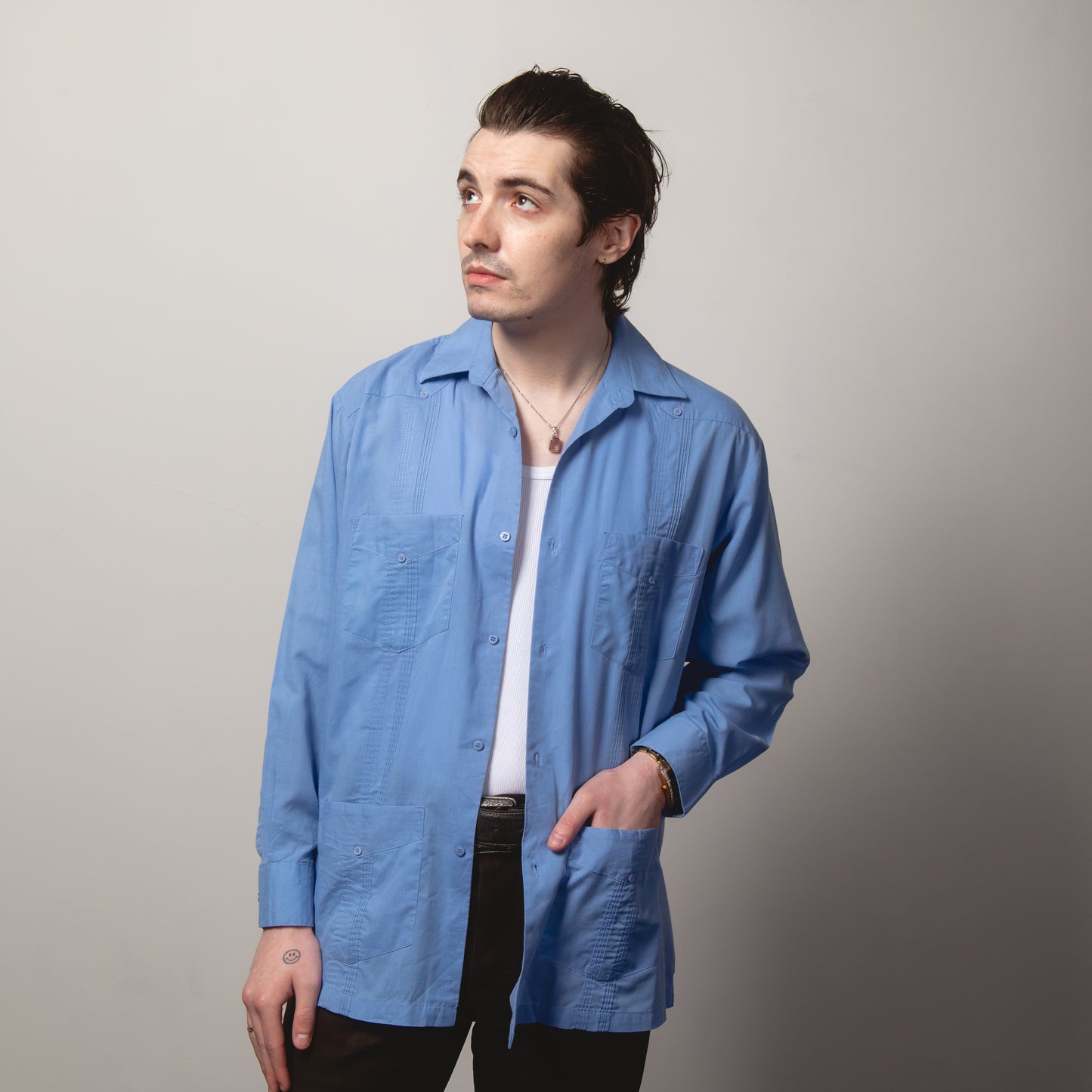 COBALT BLUE CUBAN COLLAR SHIRT M
