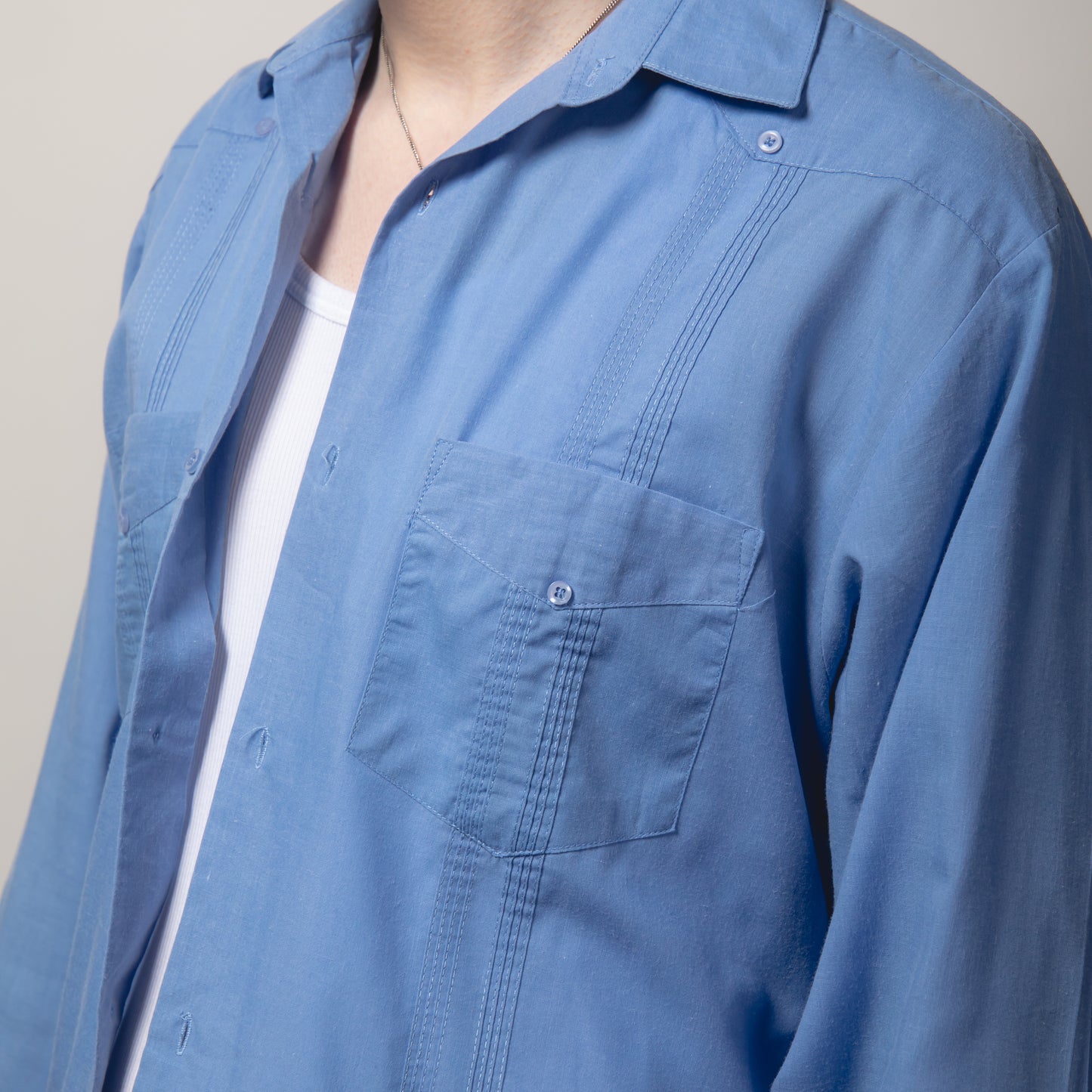 COBALT BLUE CUBAN COLLAR SHIRT M