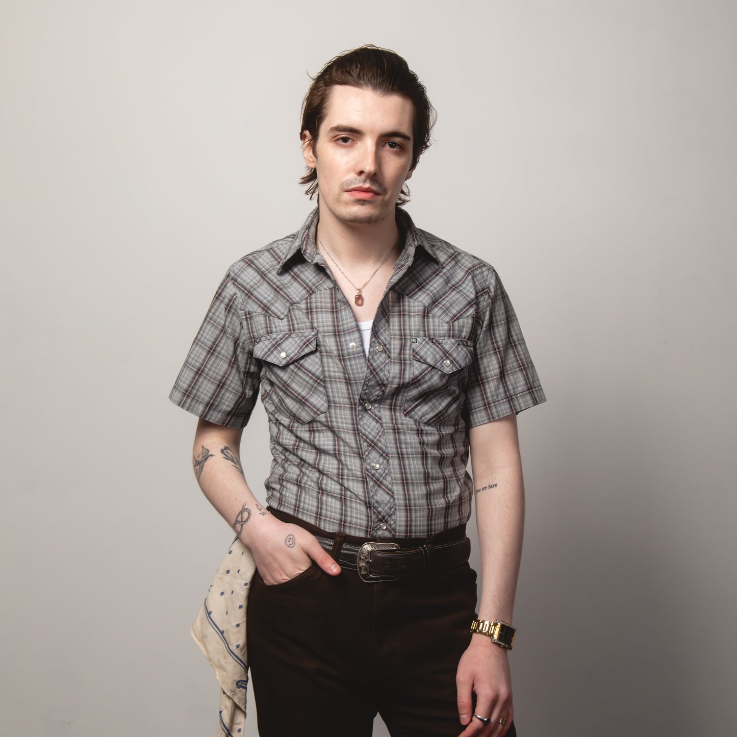 CHECK WRANGLER WESTERN SHIRT M