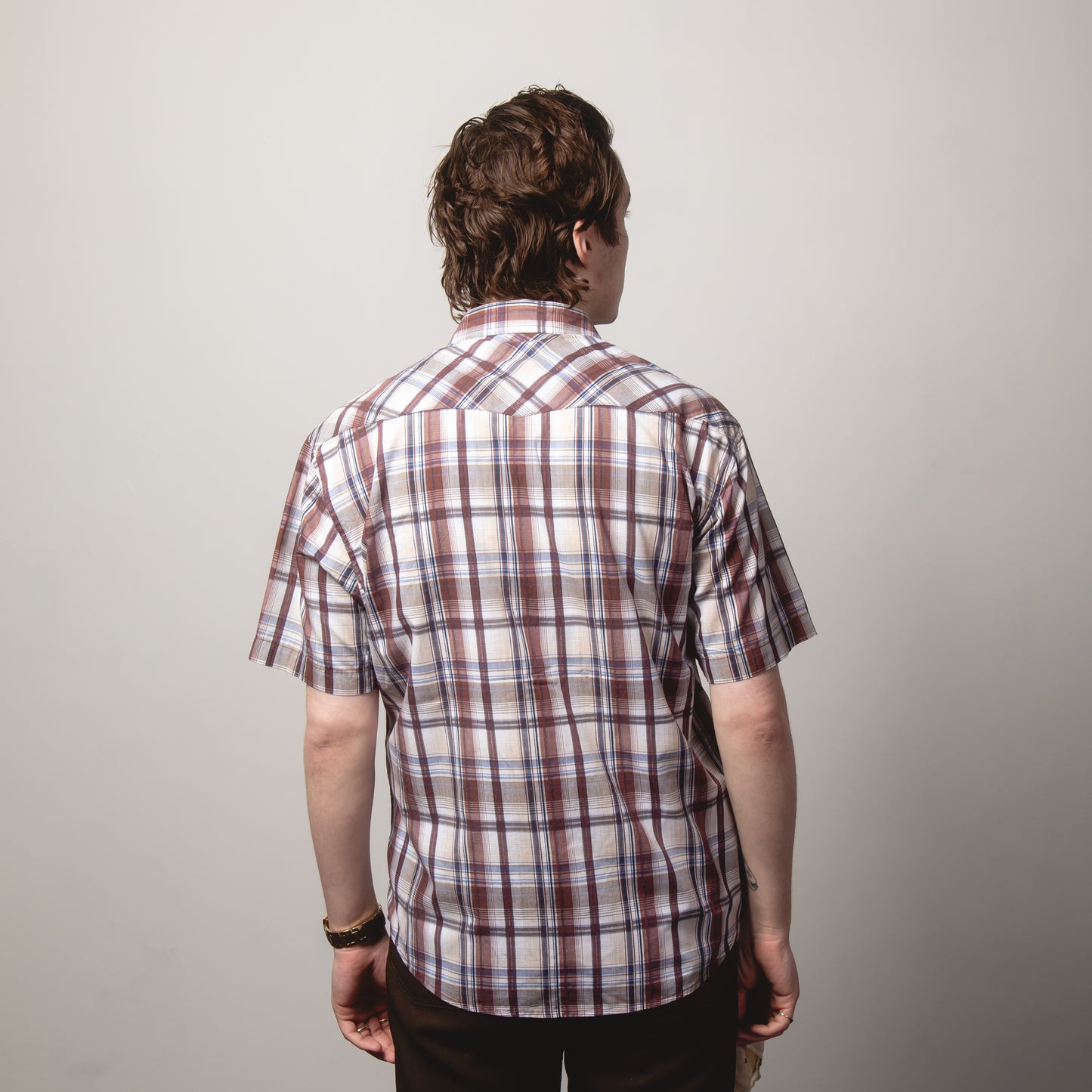 BURGUNDY CHECK WESTERN SHIRT M
