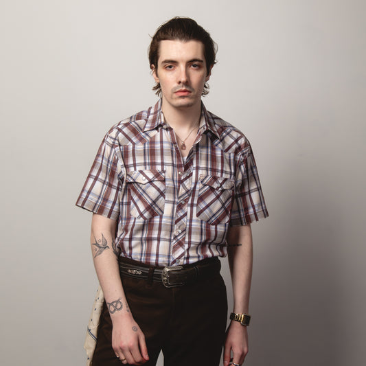 BURGUNDY CHECK WESTERN SHIRT M