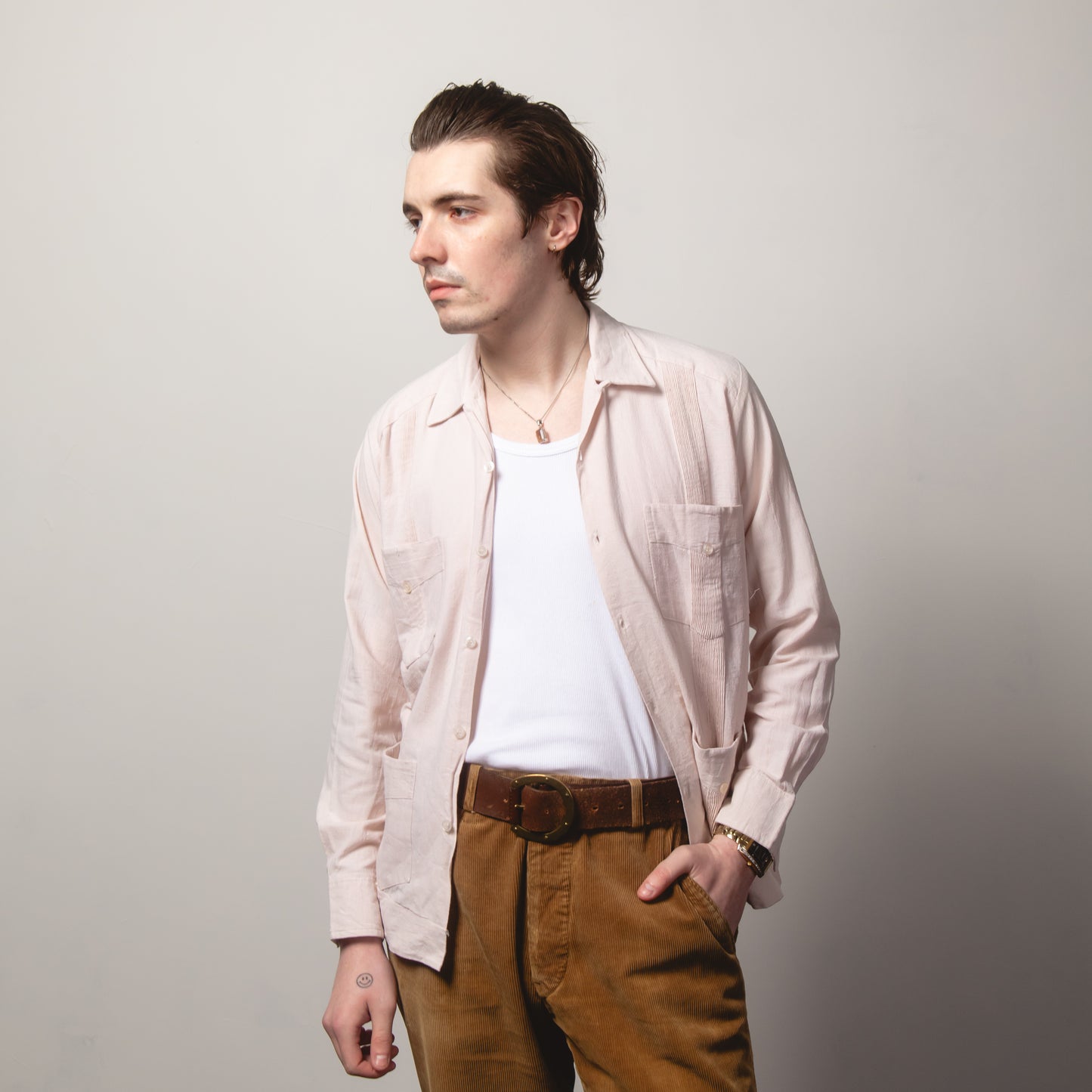 BEIGE GUAYBERA SHIRT XS