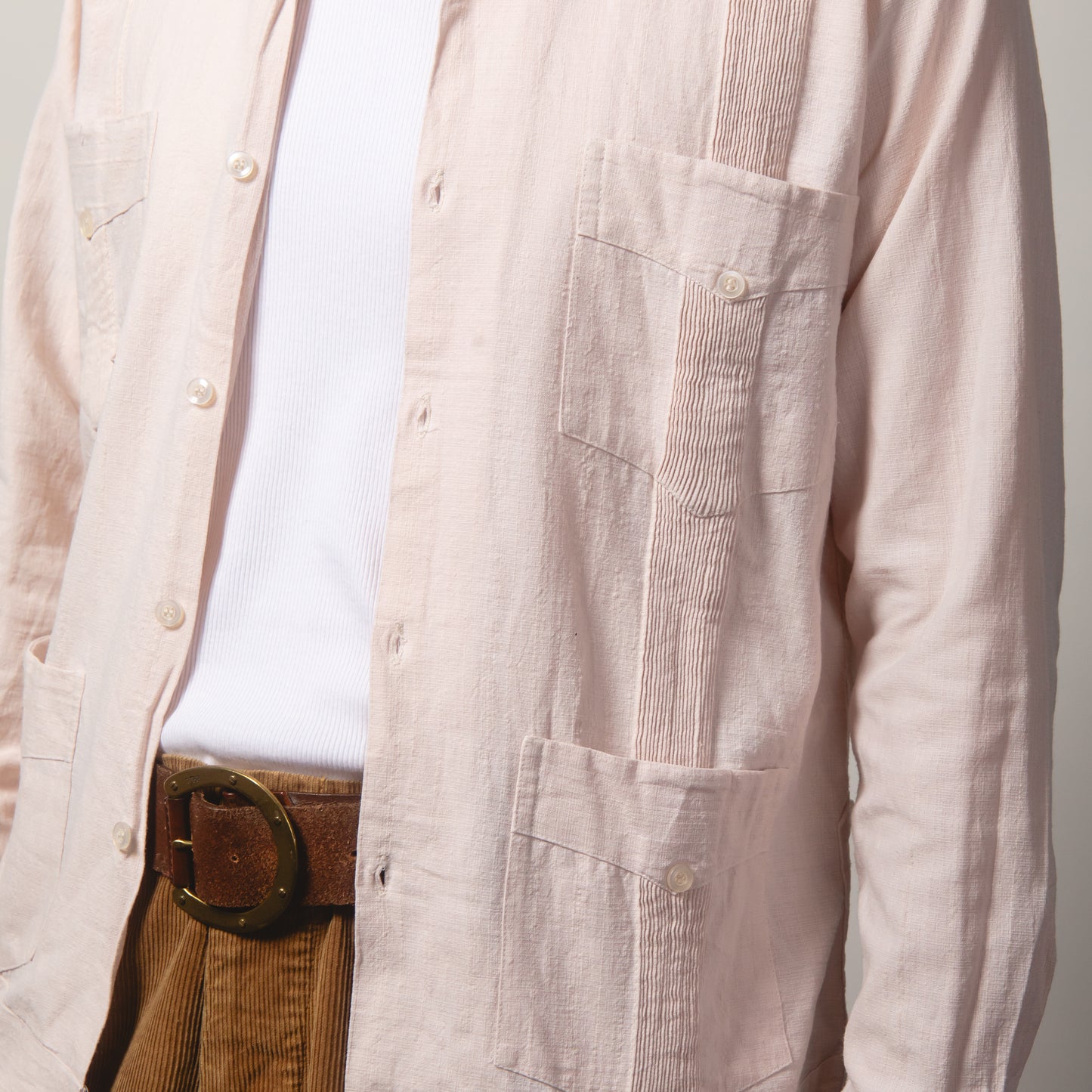 BEIGE GUAYBERA SHIRT XS