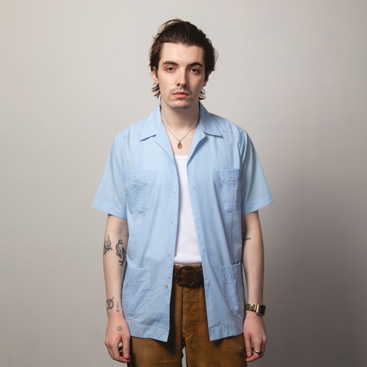 BABY BLUE CUBAN COLLAR SHIRT M
