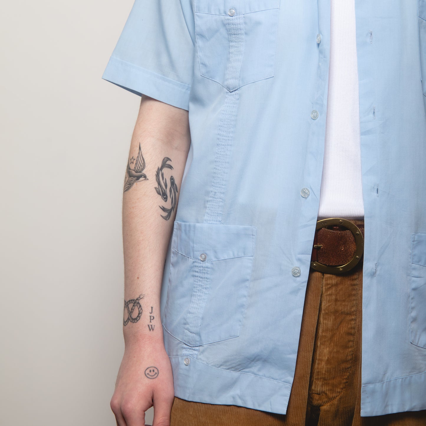 BABY BLUE CUBAN COLLAR SHIRT M