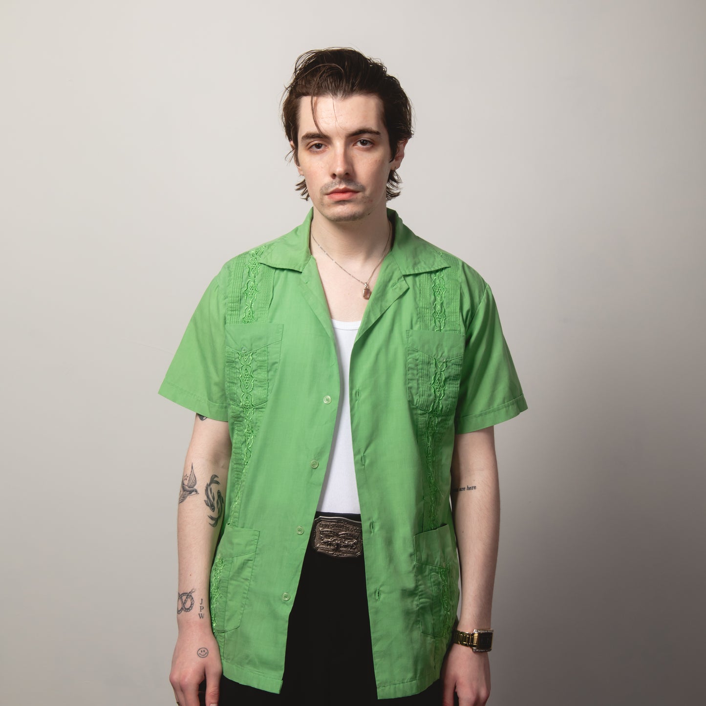 GREEN CUBAN COLLAR SHIRT M